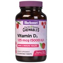 Bluebonnet Nutrition Earth Słodka witamina D3 5000 IU Tabletki do żucia, Pomoc w mięśniach i wzrost szkieletu, Nie GMO, Gluten & Soi & Mleko wolne, Kosher, Malina, Biały, 90 Hrabia