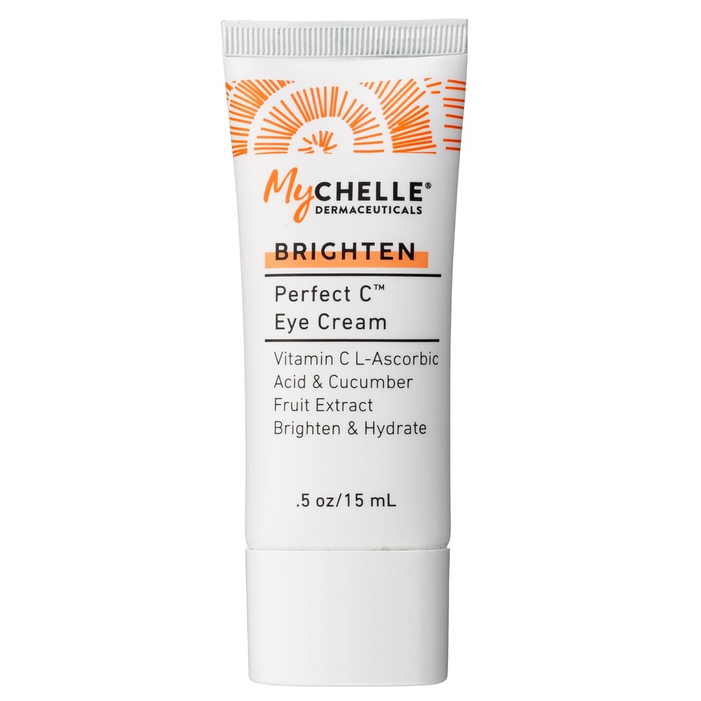 MyCHELLE Dermaceuticals Perfect C Eye Cream - Eye Cream for Dark Circles and Puffiness with Witamina C & Komórki macierzyste roślin w celu zmniejszenia widocznych objawów starzenia, cienkie linie i zmarszczki, 0.51 Fl Oz (Opakowanie 1)