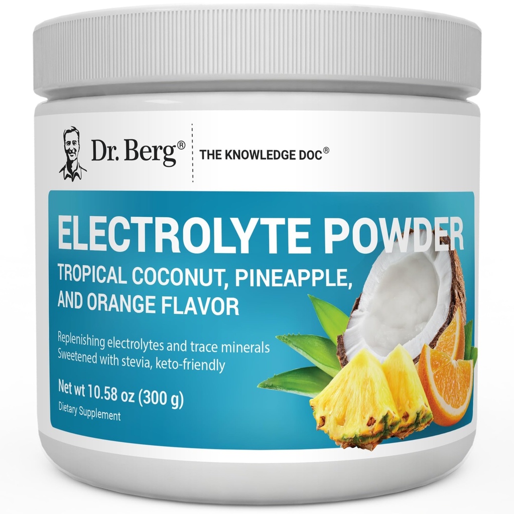 Dr Berg Zero Sugar Hydration Keto Electrolyte Proszek - Wzmocniony w / 1000 mg potasu i Real Pink Himalayan Salt (NIE Salt Stołowy) - Tropikalny kokosowy, ananasowy i pomarańczowy suplement napoju 50 Słupki