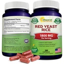 aSquared Nutrition Red Yeast Rice 1800mg - Suplement diety Wegańskie tabletki w proszku do wsparcia zdrowia sercowo-naczyniowego - 180 Kapsułki wegetariańskie