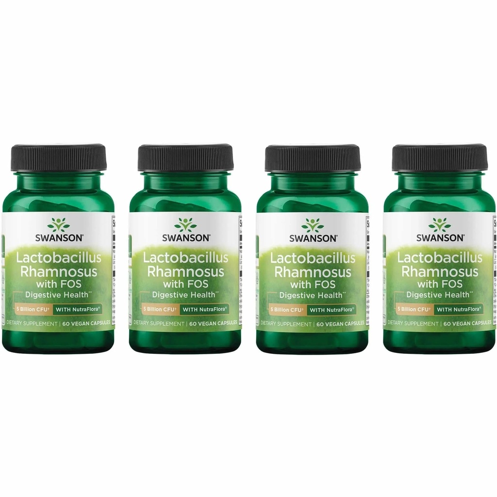 Swanson Lactobacillus Rhamnosus with FOS - Probiotic Supplement Supports Digestive Health - 5 Billion CFU - Promotes GI Tract Health Podczas podróży - (60 Veggie Caps) Pack