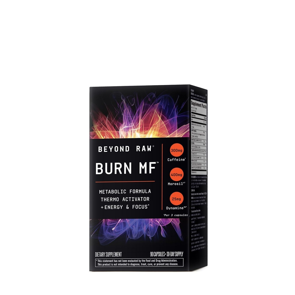 BEYOND RAW Burn MF 124; Formuła Metaboliczna, Aktywator Thermo, Wspomaga energię i Focus 124; 90 Liczba