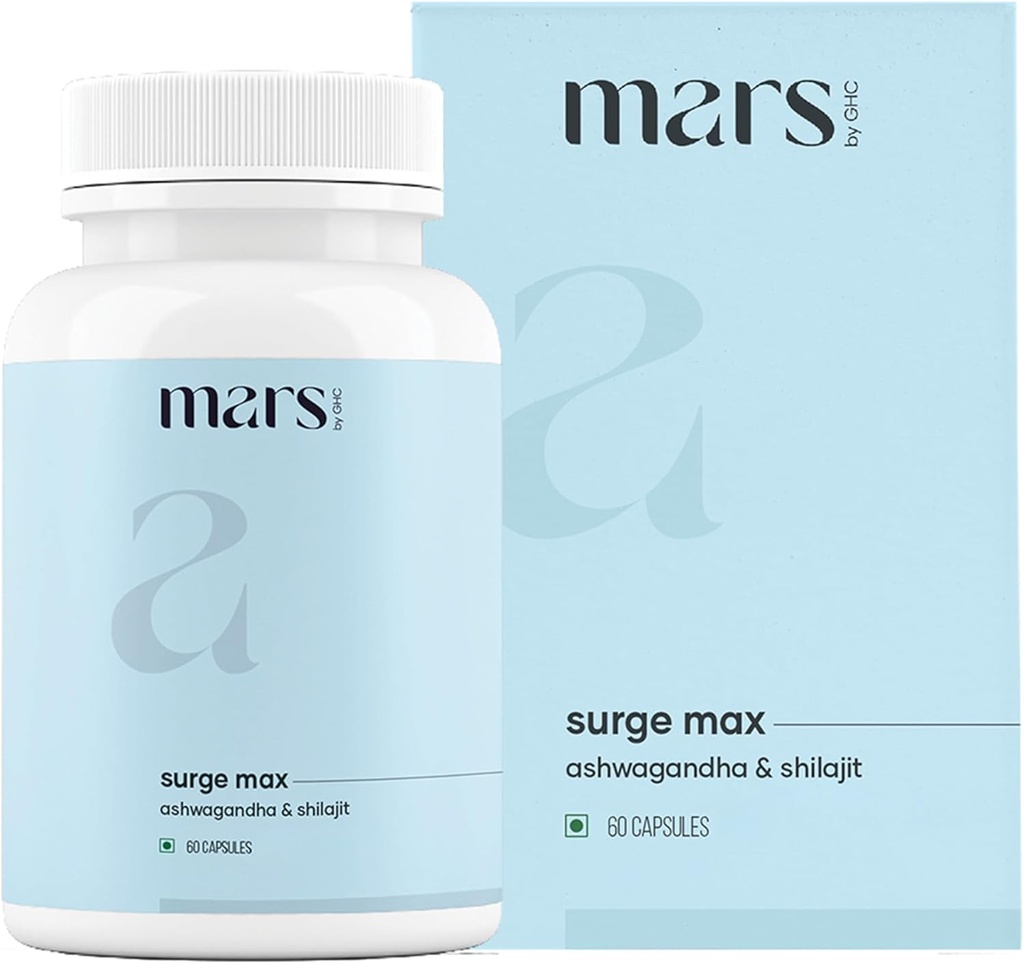 Surgemax Mars Kapsułki naturalne z Shilajit & Safed Musli 124; Wspomaga energię, siłę i odporność 124; dla aktywnego stylu życia 124; 60 Kapsułki 124; Opakowanie zawierające 1