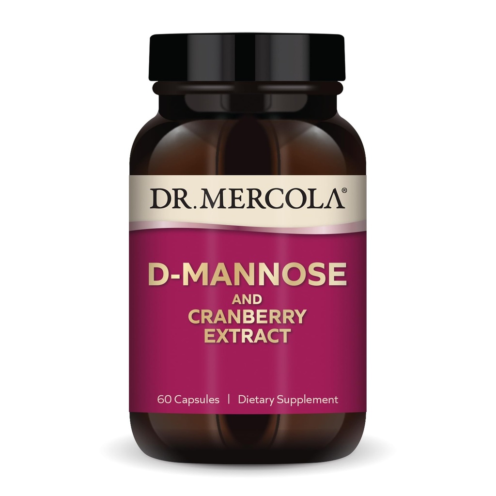Dr Mercola D- Mannose i ekstrakt żurawinowy, 30 Służenia (60 Kapsułki), Suplement diety, Wspiera Trakt moczowy zdrowia, Non-GMO