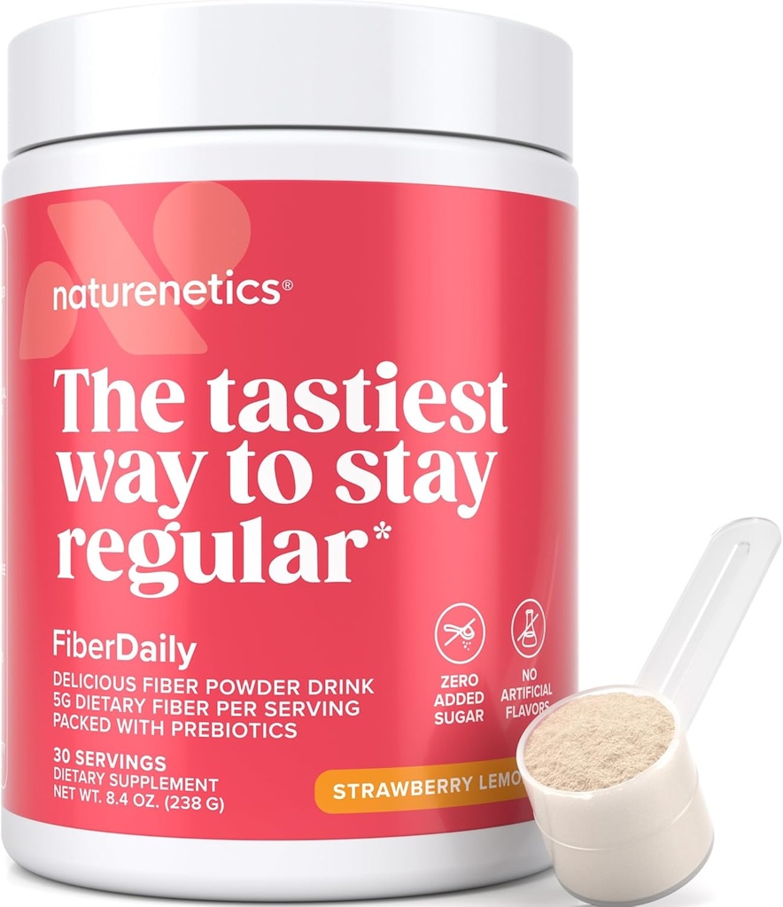 FiberDaily Delicious Fiber Powder - Organiczny Pyllium Husk, Agave Inulina & Sunfiber ® Guar Gum Truskawki Lemoniada Drink, Cukier wolny, Fiber rozpuszczalny, Prebiotyczny Suplement Fiber, Wegan, 1 Miesiąc dostaw