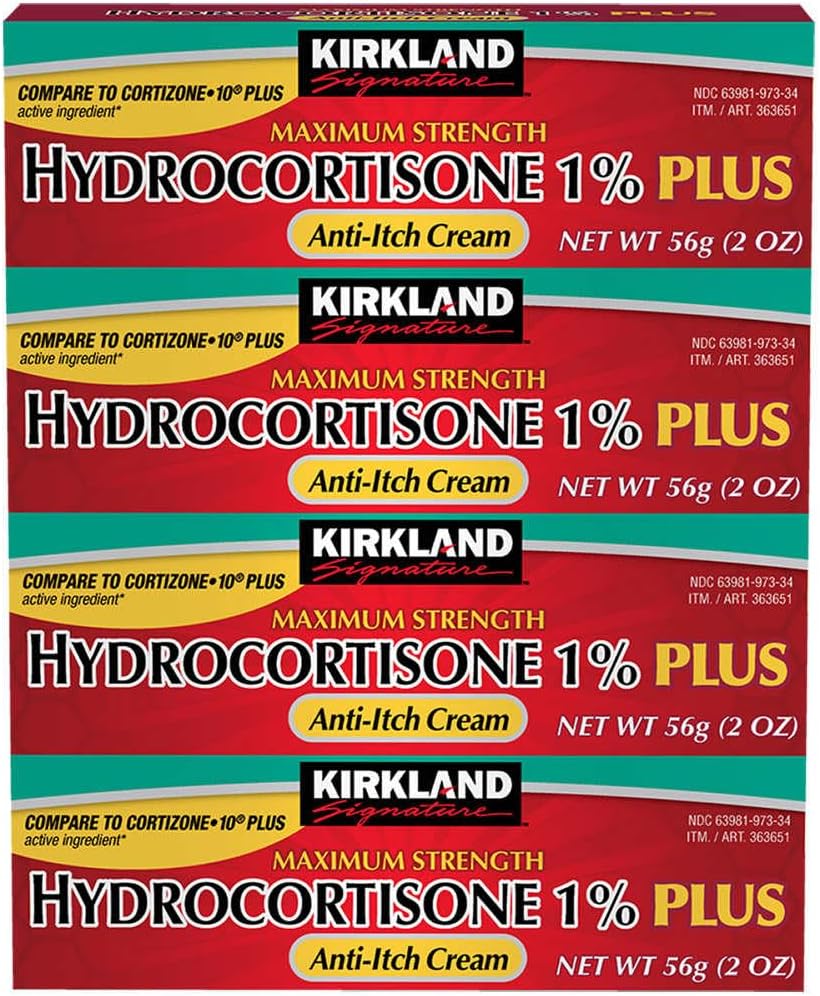 Kirkland Podpis Maksymalna wytrzymałość Hydrokortyzon krem 1% z Aloe, 2 uncja (opakowanie po 4)