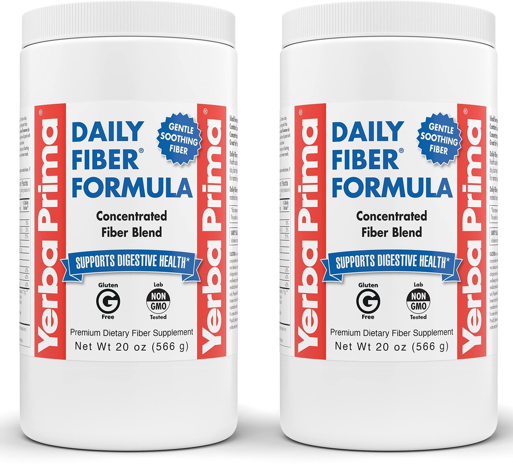 Yerba Prima Daily Fiber Formula - 20 oz Proszek (Opakowanie 2) - Nieflawored, Skoncentrowany Mieszanka Rozpuszczalny / Nierozpuszczalny, Pyllium Seed Husks, Acacia Gum, Suplement Fiber Apple - Regularny Colon Cleanser