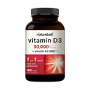 NatureBell Witamina D3 50 000 j. m. + K2 200 µg, 180 Softgeli 124; Formuła Once- Weekly z Olejem Kokosowym 124; Max Siła Kości, Serce i Wsparcie immunologiczne 124; MK- 7 Forma 124; Nie-GMO