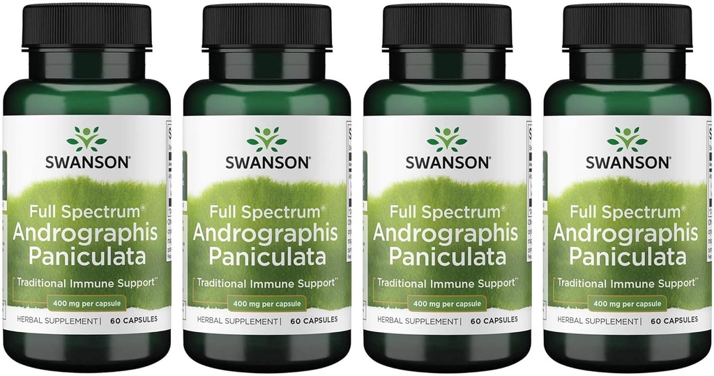 Swanson Full Spectrum Andrographis Paniculata 400 Miligramów 60 Kapsułek (4 opakowania)
