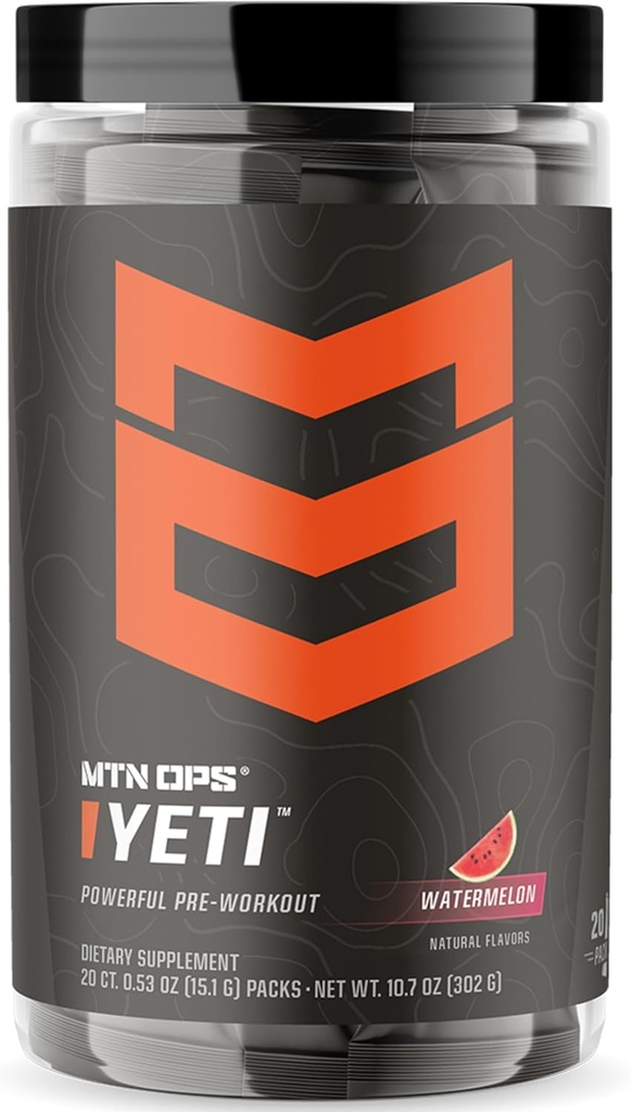 MTN OPS Yeti Trail Pakiety przed treningiem w proszku Napoje energetyczne z kreatrą, 200mg Kofeina & BCAA z Beta Alanine, 20- Pojedyncze Słupki, Arbuz