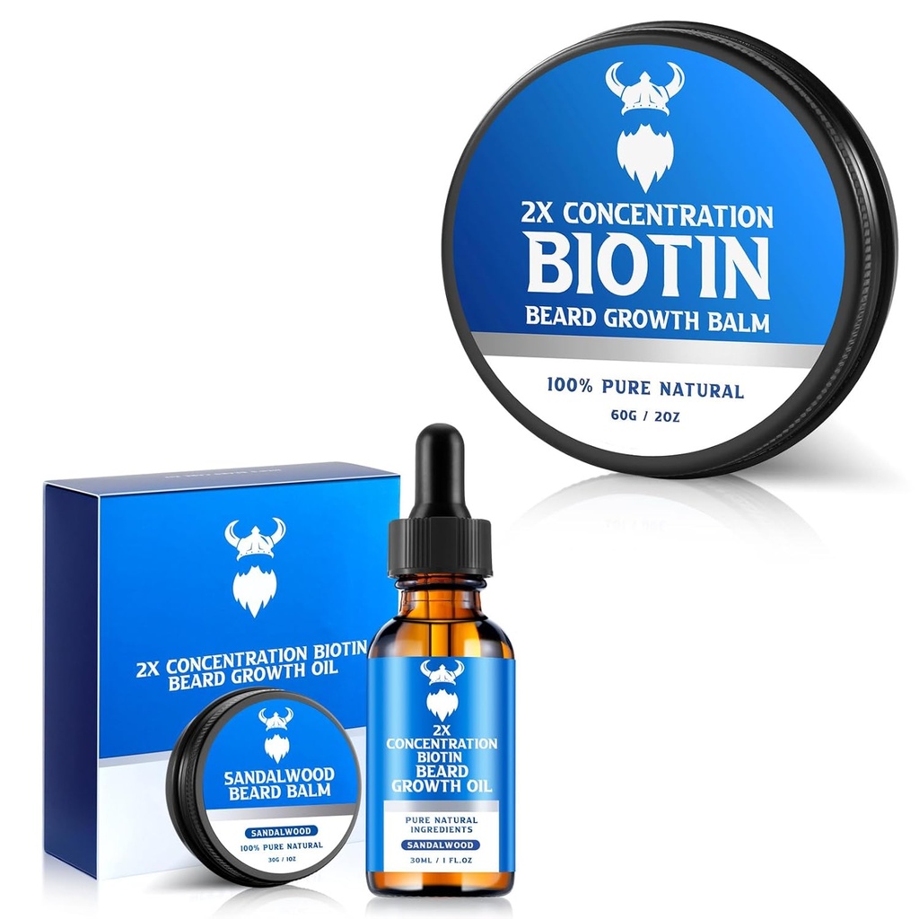 Broda oleju wzrostu z 2X Koncentracja Biotin dla mężczyzn i Biotin Beard Balm dla mężczyzn i kondycjonowanie Broda Wax, Hydrates & Tickens Wzrost włosów twarzy