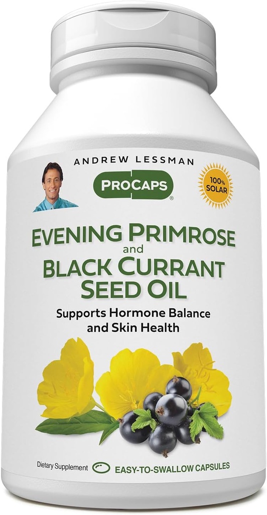 ANDREW LESSMAN Wieczór Primrose i Black Porzeczka Olej Nasieniowy 360 Softgels - łagodzi Fizyczny dyskomfort i huśtawki nastrojów Ze względu na cykl menstruacyjny, z Gamma-Linolenic, Omega- 6 Kwasy tłuszczowe, Brak dodatków