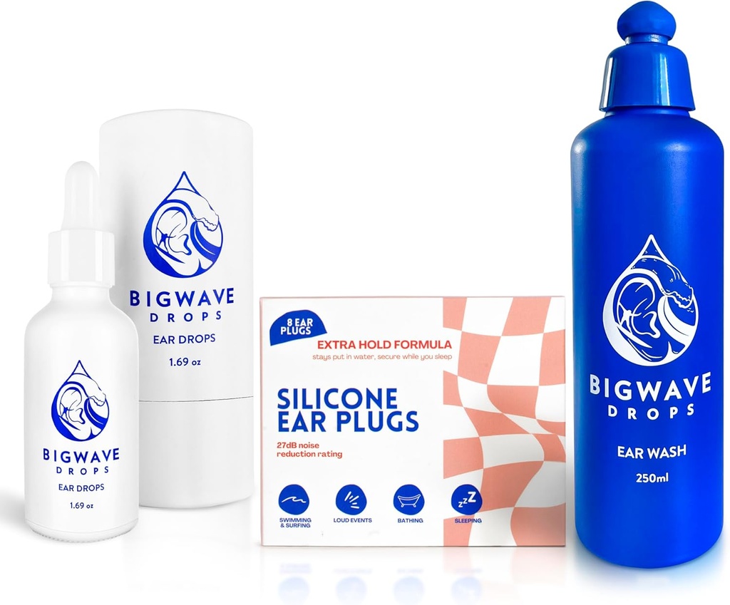 Zestaw do pielęgnacji uszu - zawiera krople do uszu, mycie uszu i silikonowe plugi do uszu - dla pływaków, sportowców, nurków, podróżników - Produkty do pielęgnacji uszu dla mężczyzn, kobiet, dzieci i dorosłych - Najlepszy prezent dla pływaków