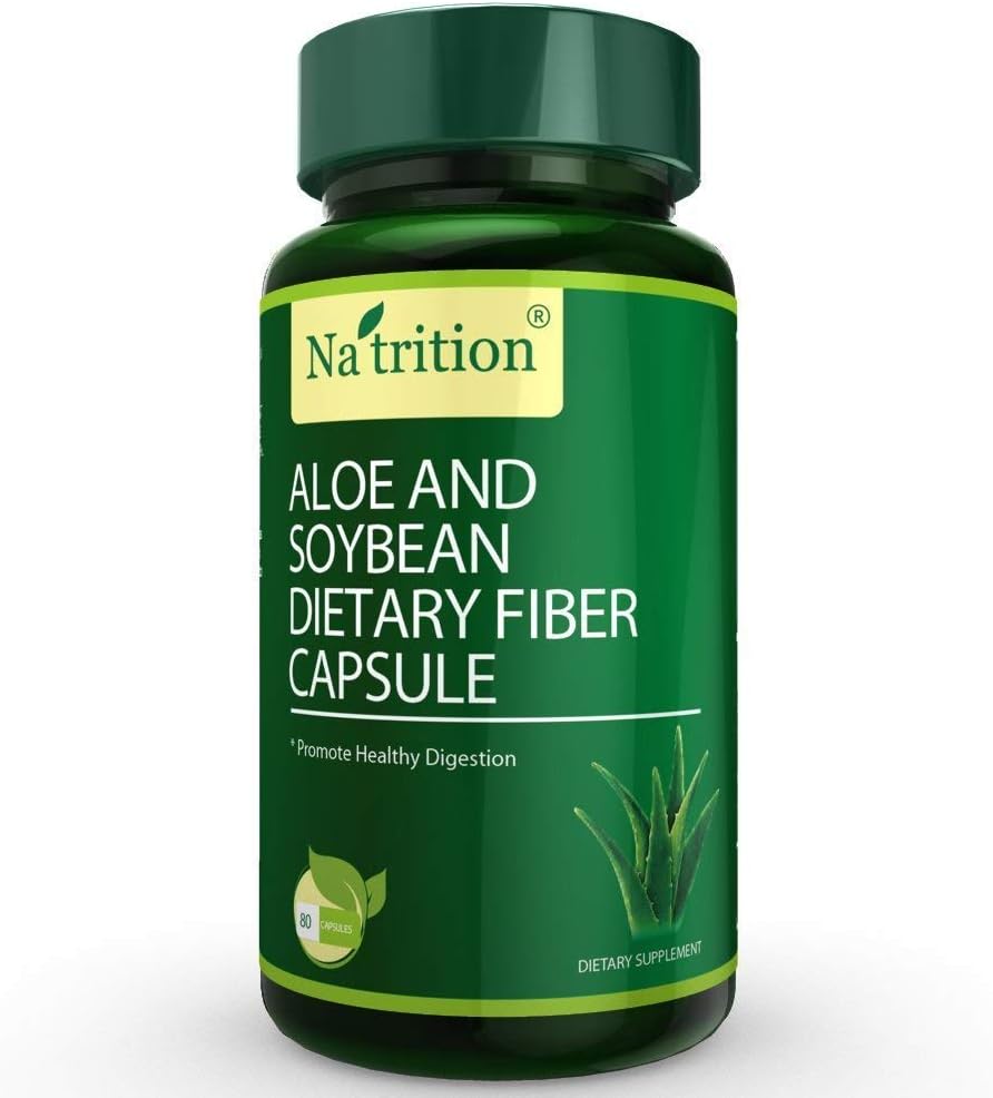 Natrition Aloe Vera Gel Extract Kapsułki z Soybean Dietetic Fiber - Najlepszy suplement do czyszczenia jelit - Poprawić trawienie i zaparcia Relief - 80 Kapsułki