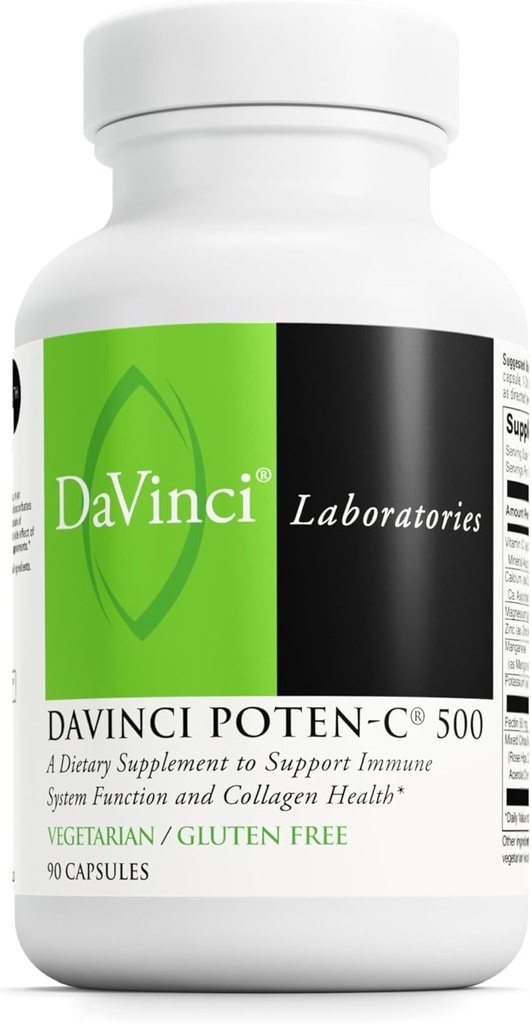 DAVINCI Labs Poten- C 500 - Suplement diety do wsparcia funkcji układu immunologicznego & Collagen Health * - z witaminą C, wapniem, magnezem, potasem i więcej - wegetarianin - bez glutenu - 90 tabletek