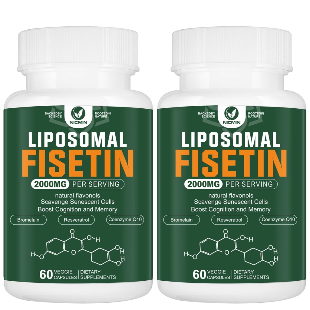 Suplement Liposomal Fisetin, 2000MG, 98% Pure Fisetin Polyphenols Przeciwutleniacze, z Quercetin, TMG i Resveratrol, dla zdrowego starzenia, Wsparcie Cognitive, 120 Kapsułki