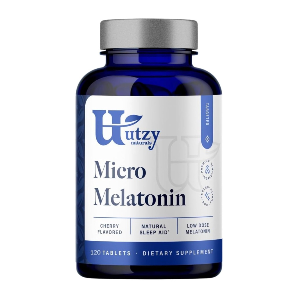 Utzy Naturals Micro Melatonin | Low Dose Melatonin 250mcg | with Natural Cherry | Safe for Kids | Made in The USA | 120 Tablets