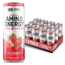 Optimum Nutrition Amino Energy Sflaging Hydration Drink, Electrolytes, Kofeina, Amino Acids, BCAA, Sugar Free, Juicy Strawberry, 12 Fl Oz, 12 Pack (Packaging May Vary)