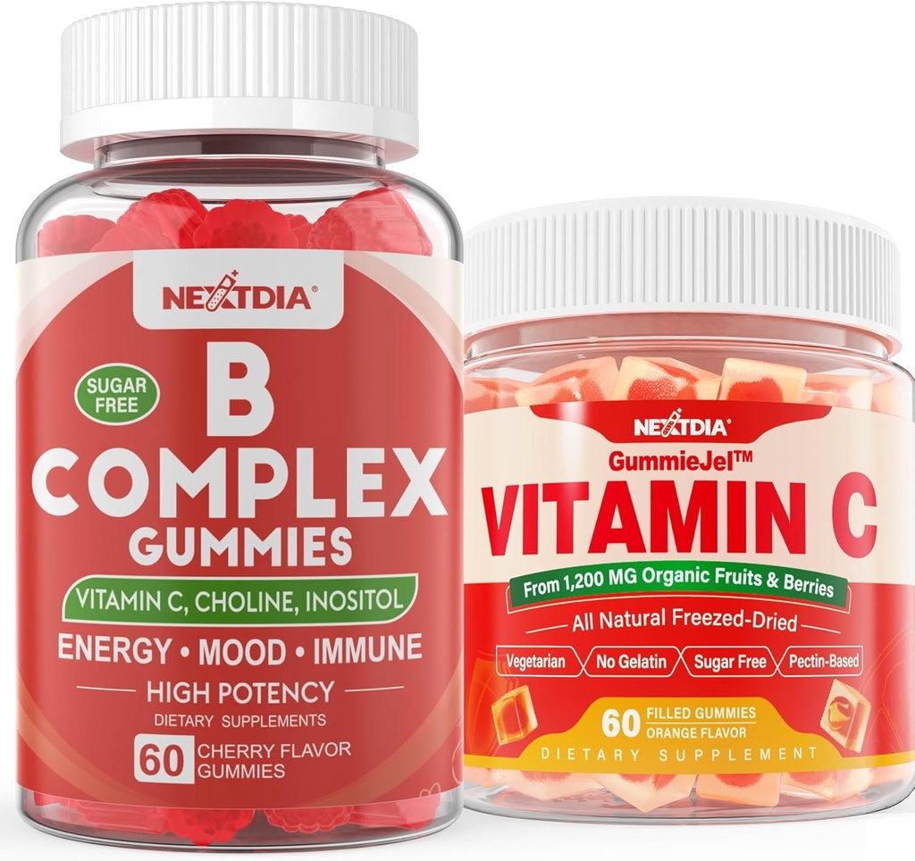 2 opakowania witaminy B Gummie złożone z 2000 μg metyl B12, Metylu folian + 1 opakowanie Całej żywności witaminy C Gummie