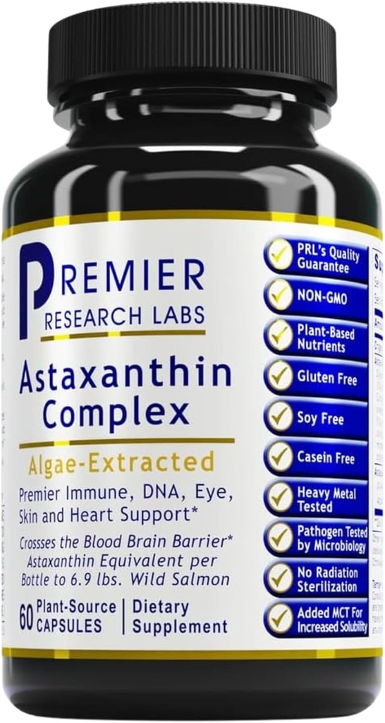 Premier Research Labs Premier Astaxanthin Complex - Astaxanthin Supplements, Astaxanthina 4mg per Capsule, Sourced from Algae, Antioksydant Support for Women & Men - 60 Vegetarian Capsules