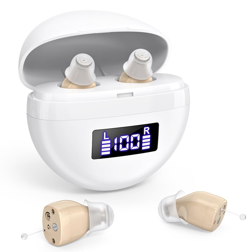 Nabywalne aparaty słuchowe dla seniorów i dorosłych, Wzmacniacze słuchu z anulowaniem hałasu, Kontrola głośności wzmacniacza dźwięku, W uszach Digital Hearing Aid for Hear Loss (Brown)