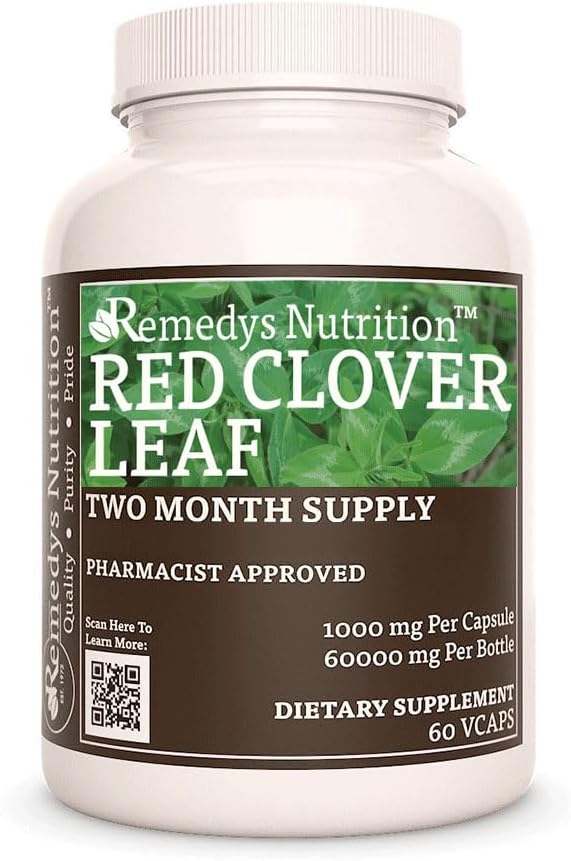 Żywienie Remedy 's Red Clover Leaf 124; 1000 mg, 60 Kapsułek Vegan Herbal Dietetyczny Suplement 124; Dwa miesiące dostaw