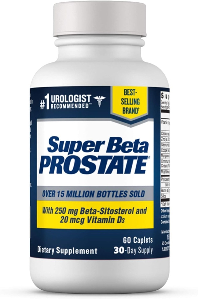 SUPER BETA PROSTAT Suplement wsparcia dla zdrowia mężczyzn - Redukcja wycieczek łazienkowych, Promowanie snu, Lepsze opróżnianie pęcherza i zdrowa prostata, Beta Sitosterol - 60 Hrabia (Pack of 1)
