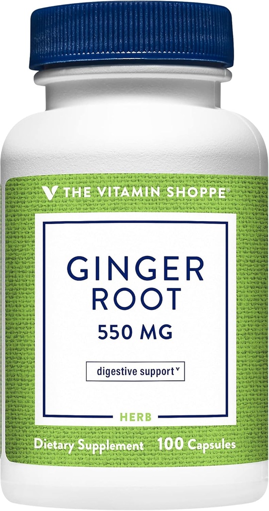 Witamina Shoppe Ginger Root 550MG, cały suplement ziołowy, który wspomaga trawienie i kojenie (100 kapsułki)