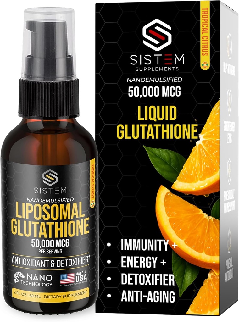 Sistem Liposomal Glutathione Supplement, Antioxidants, Detox Cleanse, Immune Support Supplement, Vitamin C, Liposomal Spray, Glutathione Serum, Tropical Citrus Flavor
