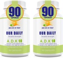 Nasze codzienne Vites ADK 10 Double Strength (10 000 iu) Vitamin A1, D3 & K2 (jako MK7) - Wsparcie dla pacjenta w postaci kości i układu immunologicznego - Gluten Free, Non GMO - 180 Kapsułki wegetariańskie