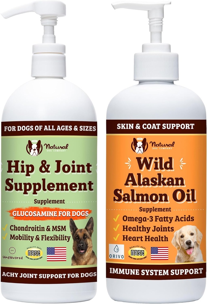 Natural Dog Company 32 oz. Paleta z Wild Alaskan Salmon Oil and Liquid Glucozamine for Dogs, Fish Oil Supplement, Joint and Hip Support