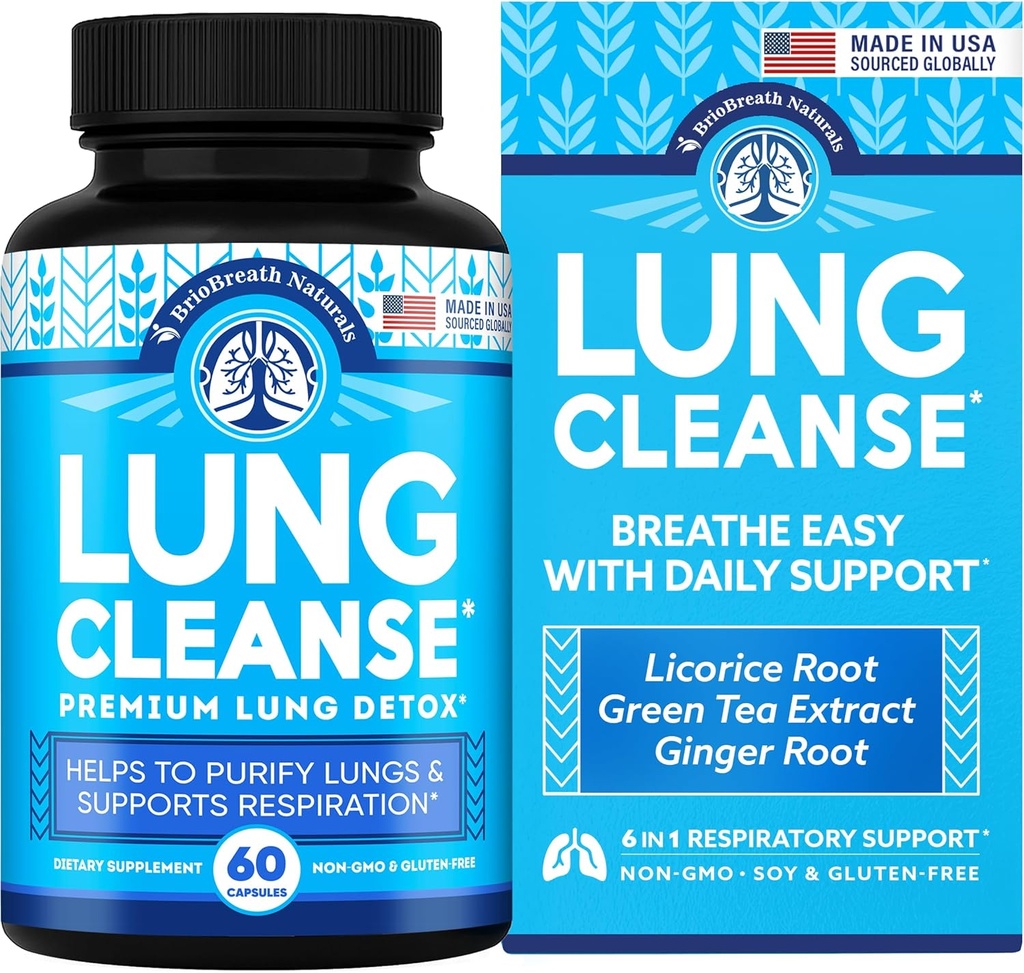 Supplement Lung Supplement - Kapsułki naturalne do czyszczenia i detoksykacji płuc - Made in USA - System oddechowy; Mucus Clear - Vegan Supplement for Lung Detox; Supplement oddechowy - 60 Kapsułek