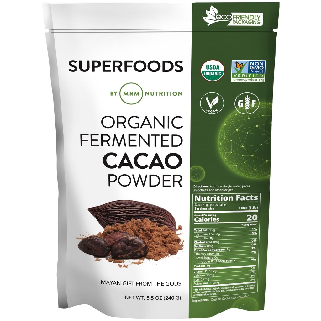 MRM Nutrition Organic Fermented Cacao proszek 124; Superfood 124; Antioksydant- rich 124; Gluten free + wegan 124; 43 podawanie