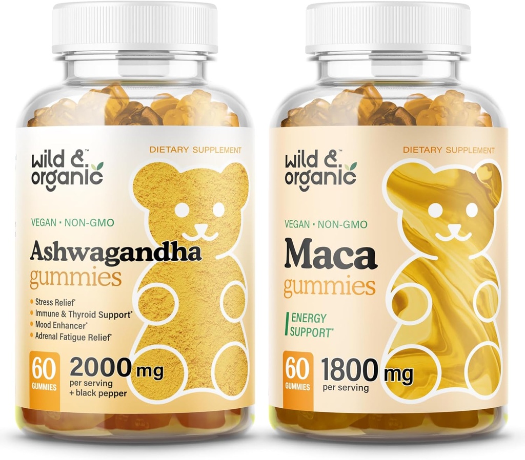 Wild & Organic Ashwagandha Gummies & Maca Gummies Root 60 Count