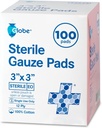 Globe 3 "x 3" Advanced Steryl Gauze Pads, 100- Pack Indywidualnie pakowany - 12- Ply Cotton for Wound Care Dressing, Wysoko Absorbent Bandaże do domu & awaryjne - Podróże i pierwszy zestaw pomocy zasadnicze