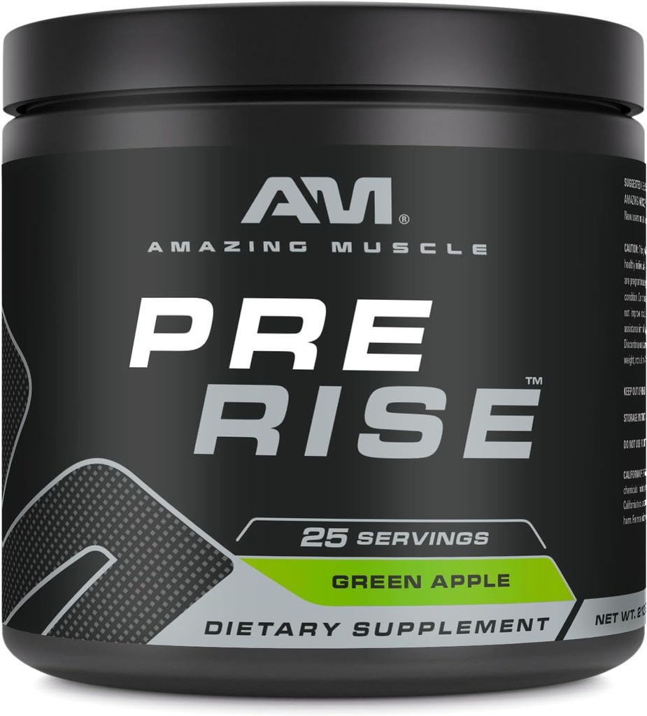 Amazing Muscle Pre Rise Between 124; Wstępny trening proszku suplement z kofeiną & Beta- Alanina dla mężczyzn i kobiet 124; 25 Sług (25 Służenie, Zielone jabłko)
