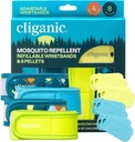 Cliganic Mosquito Repelent Pack (4 opaski na nadgarstki + 8 Pellets Refill) - Regulowany, Natural DEET- Free, Esential Oil Infused