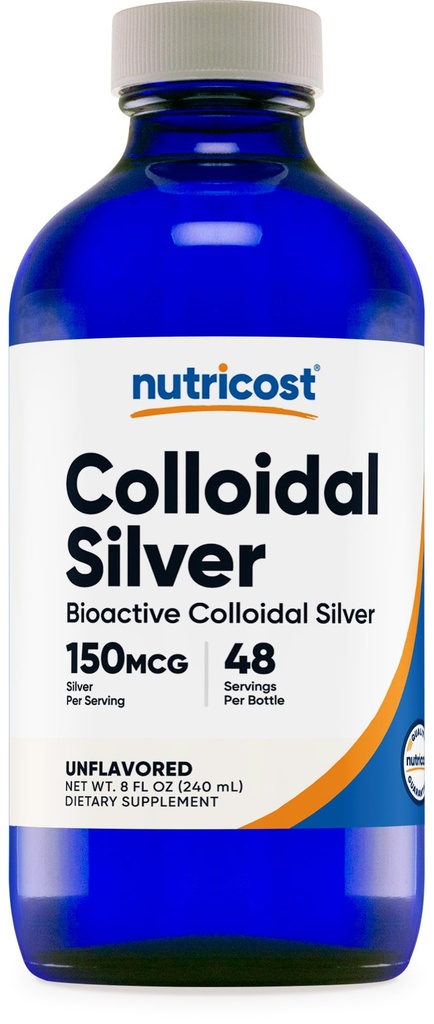 Nutricost Colloidal Silver 8oz - Błękitne butelki szklane Cobalt, Bio-Active Colloidal Silver