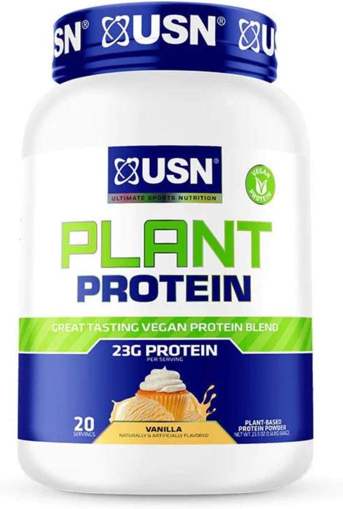 USN Nutrition Vegan Plant Protein Powder Building 124; Pea, Brown Rice, & Pumpkin Seed Protein Blend 124; 23g Protein, Sugar Free, Great Tasting Building 124; 1,5lbs (Wanilia)