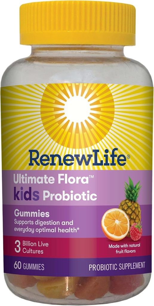 Renew Life Dzieci Probiotyczne Gummies, Daily Supplement Wspiera ogólne zdrowie i optymalne trawienie, mleczne i sojowe Free, 3 Miliard CFU, 60 Count
