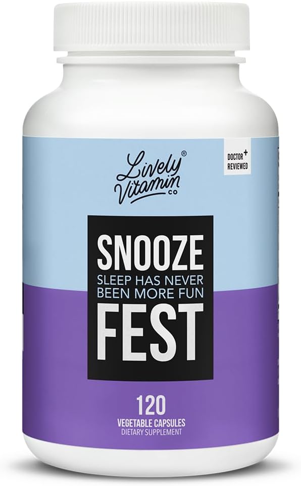 LIVELY VITAMIN CO Snooze Fest - Full REM Cycles - Balanced Sleep - Relax Body & Mind - Rest & Recovery - GABA - Chamomile - Melatonin - Tryptophan - Valerian Root - Lemon Balm - Poppy - 120 Count