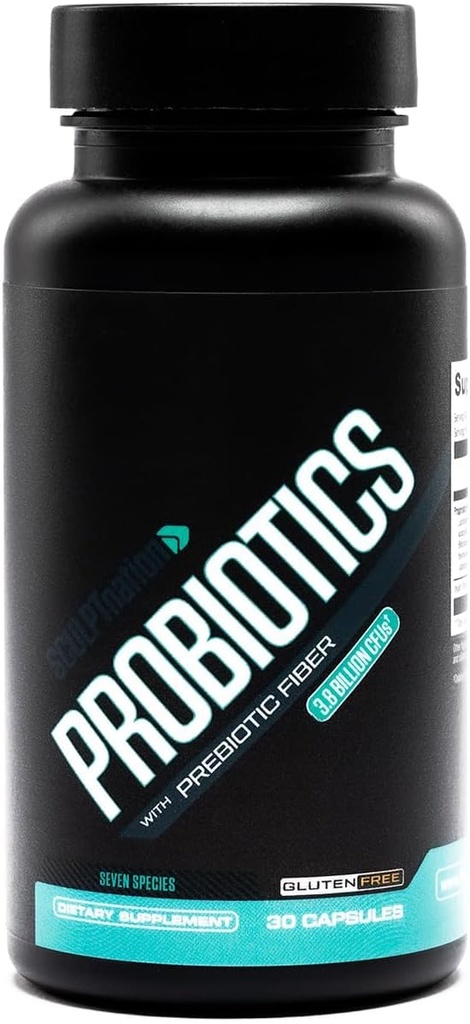 Sculpt Nation by V Shred Premium Probiotics - Digestive & Gut Health Support - Pomaga sporadycznie Zaparcia, Gaz i wzdęcia - 30- Day Supply