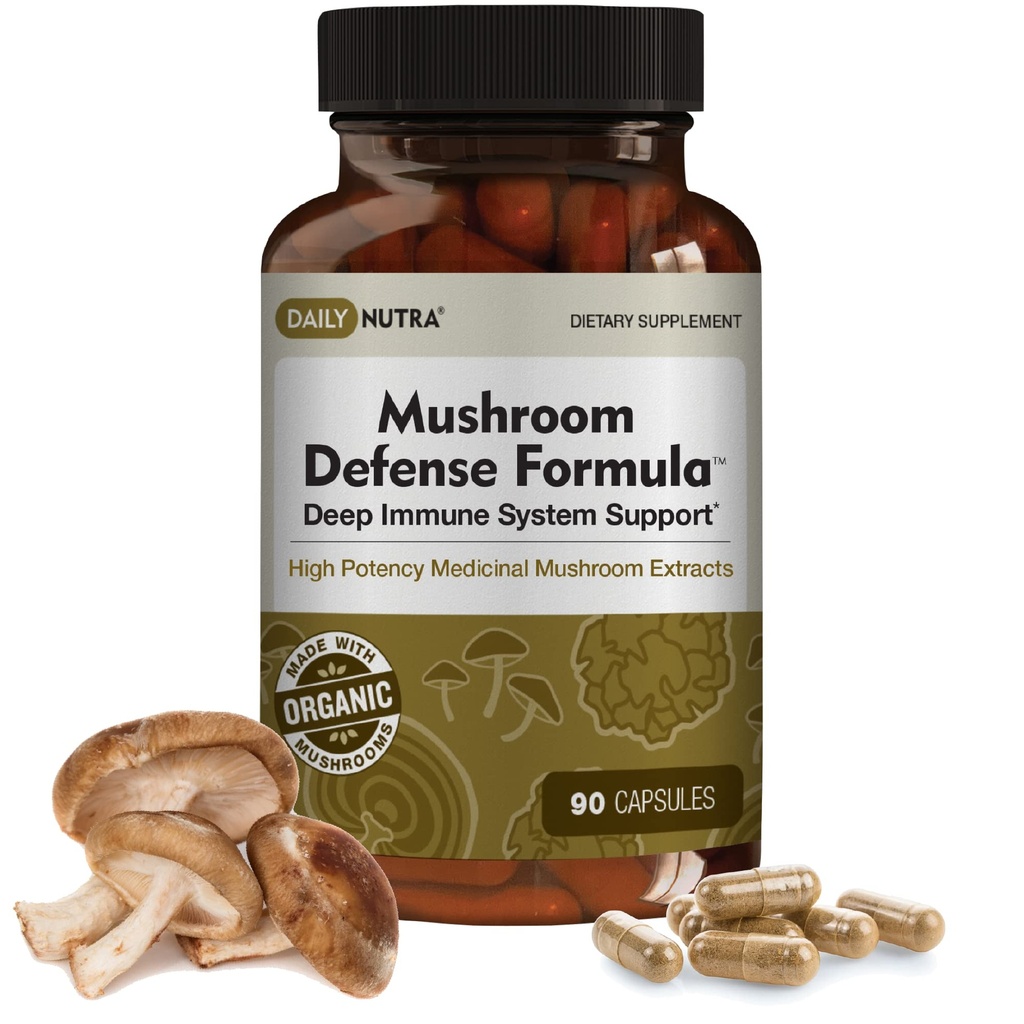 DailyNutra Mushroom Defense Formuła - Immune Supplement Supplement Equipment 124; Organic Mushrooms, Hot Water Exrected - Reishi, Chaga, Maitake, Shiitake & Turcja Tail (90 kapsułki)