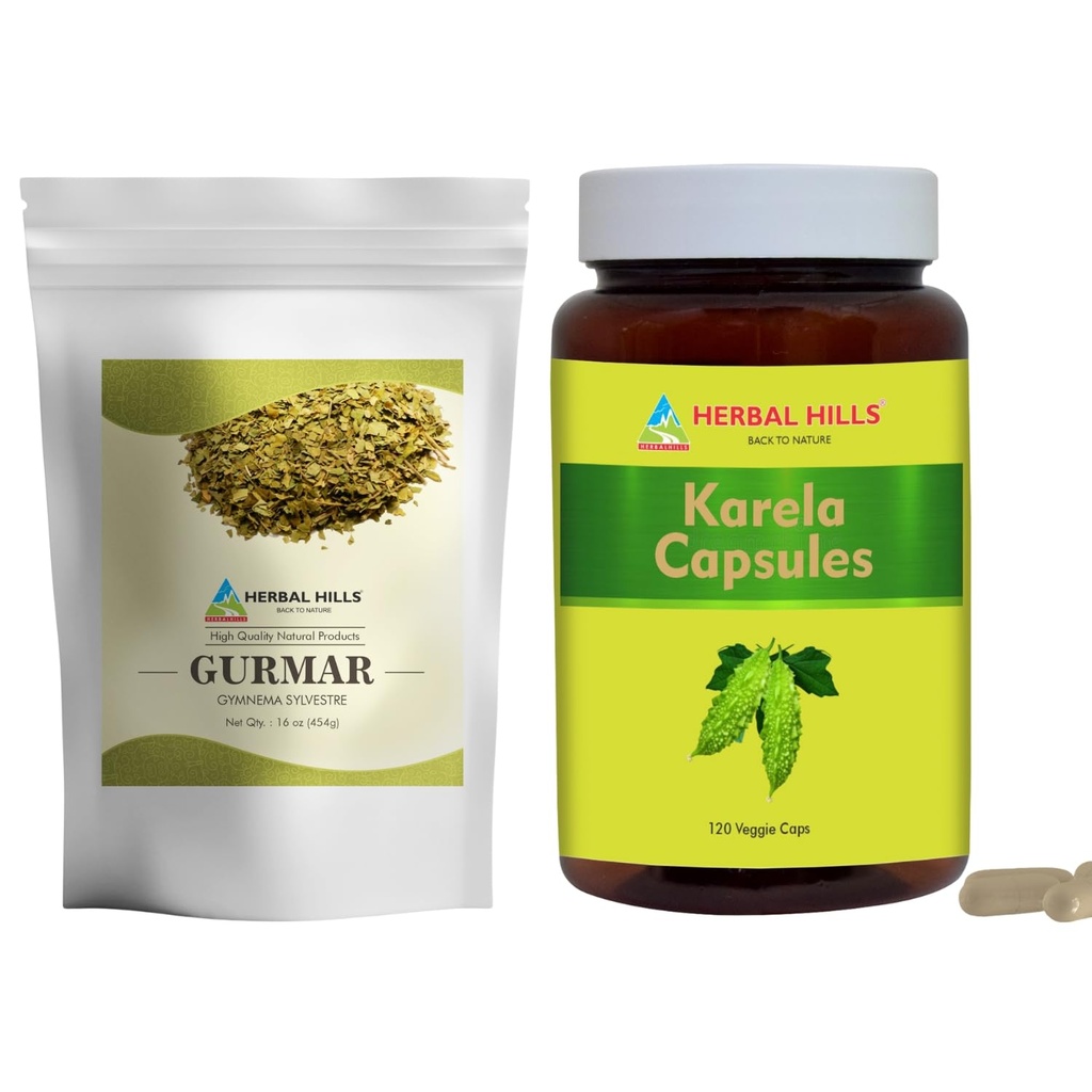 HERBAL HILLS Gurmar Tea Powder i Karela kapsułki Opakowanie 2 Combo