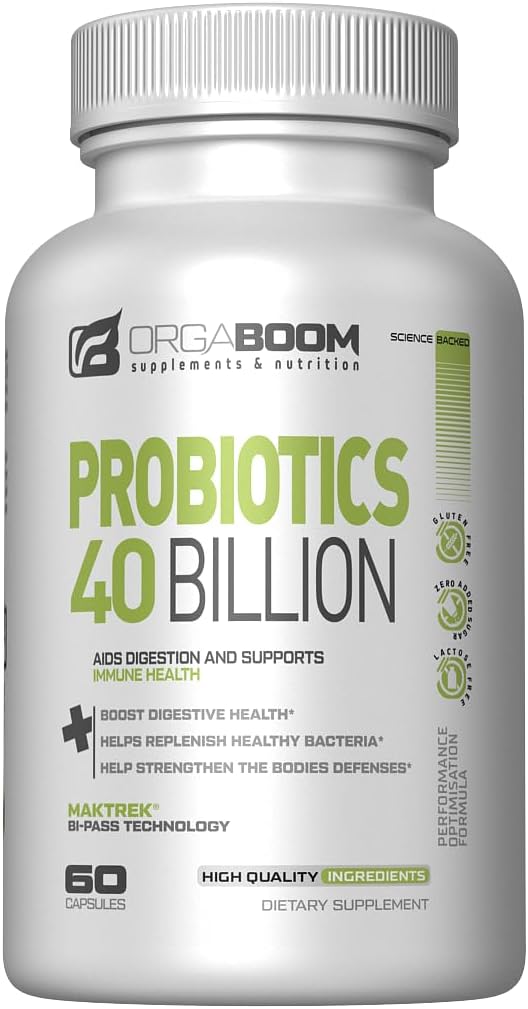 Probiotic 40 Billion CFU 4 Strains + Prebiotic - Supports Digestive Health & Immunity - Helps with Constipation, Diarrhea, Bloating - Gluten-Free, Non-GMO - Made in The USA - 60 Capsules