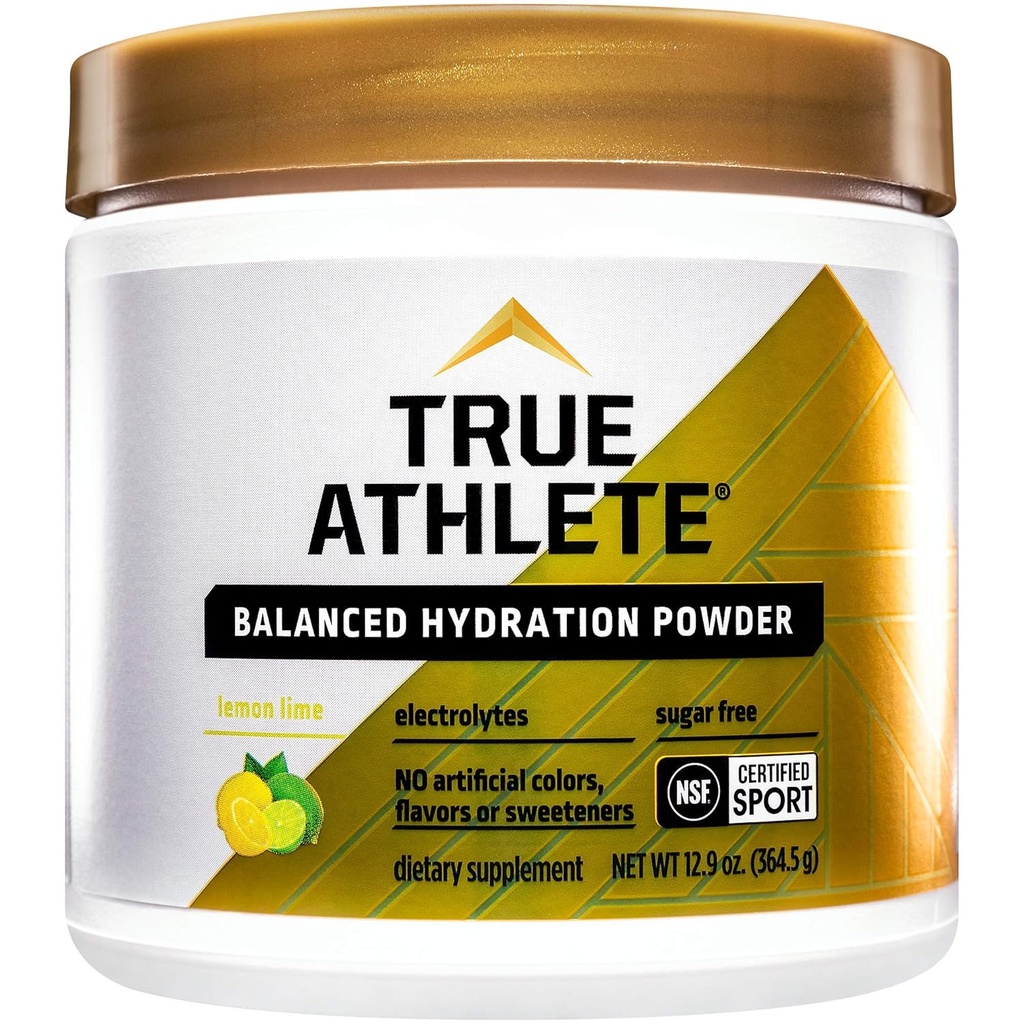True Athlete Balanced Hydration Powder, Lemon Lime Flavor, Promuje Hydration przed ćwiczeniami, Łatwy do wymieszania, NSF Certified for Sport (12.86 Ounces Powder)