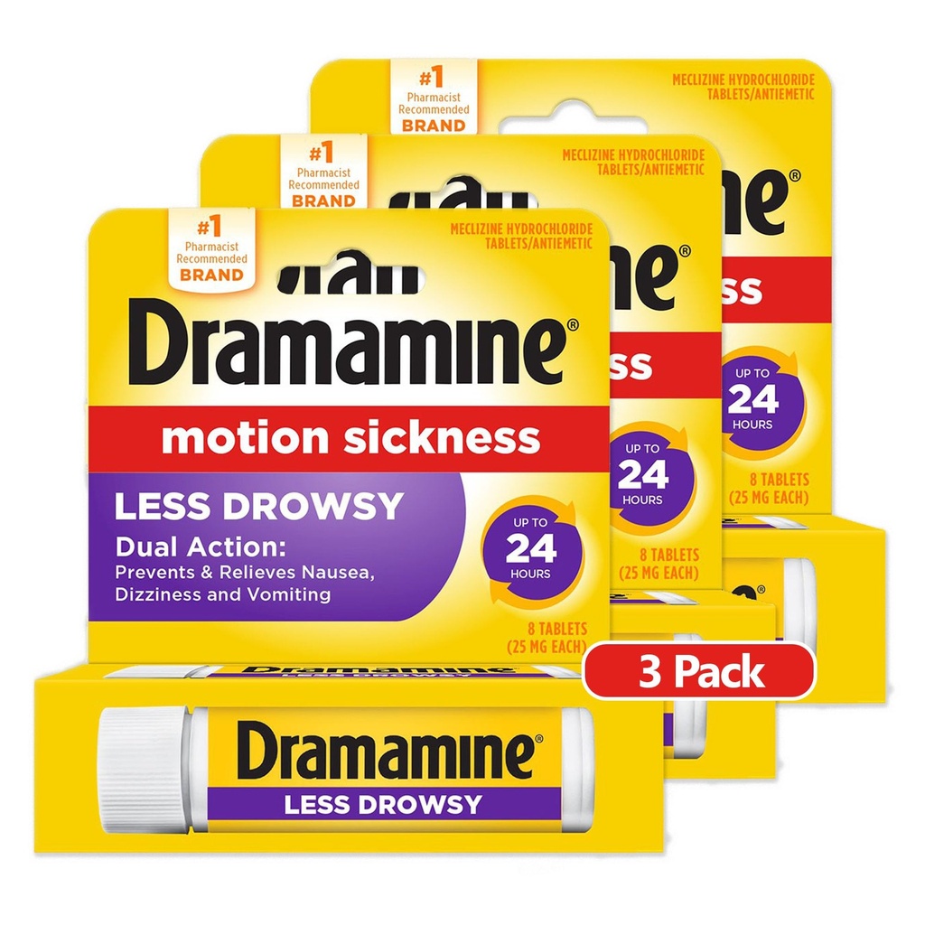 Dramamina cały dzień Mniej Drowsy, Motion choroby ulgi, 8 Hrabia, 3 Pack