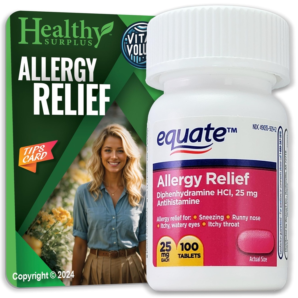 Healthy Surplus ® Vital Volumes Porady Karta & Równanie alergii Relief Difenhydramine HCL, 25 mg 100 Tablets Bundle