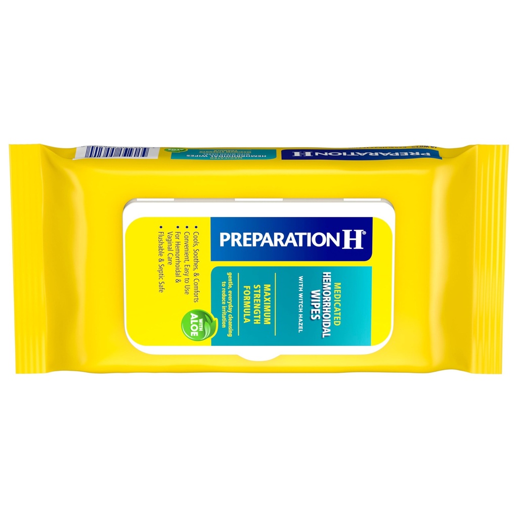 Przygotowanie H Hemorrhoid Fluslable Wipes with Witch Hazel for Skin Irritation Relief - 48 Count