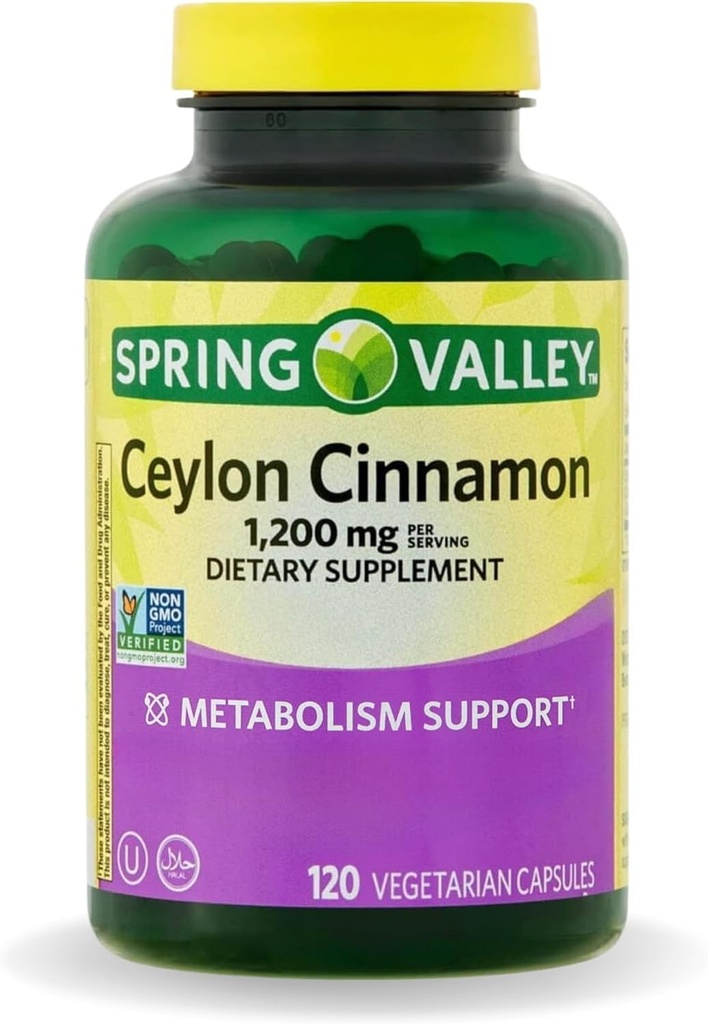 Wiosenna Dolina Ceylon Kapsułki Cynamon 1200 mg Kapsułki, Wsparcie Metabolizm * 120 Hrabia 124; Non- GMO & Gluten Free Pills (Opakowanie po 1)